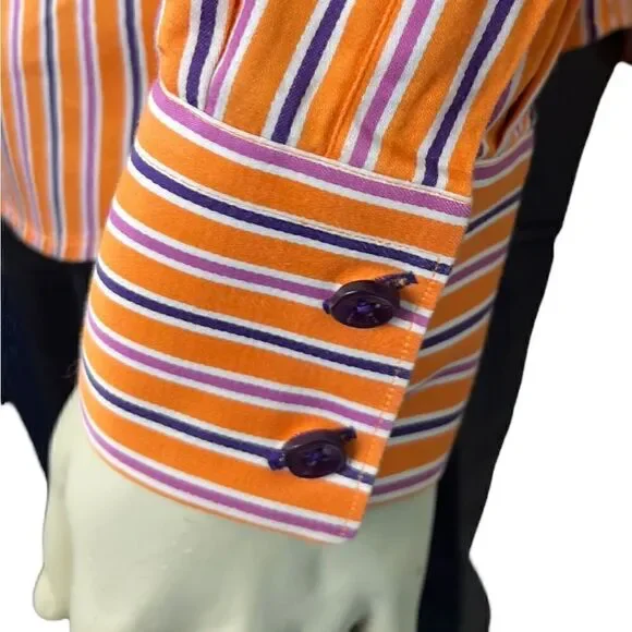 Striking Bertigo Tangerine/Hot Pink/Purple Striped L/S Dress Shirt NWOT Sz 5(XL) - Picture 8 of 9